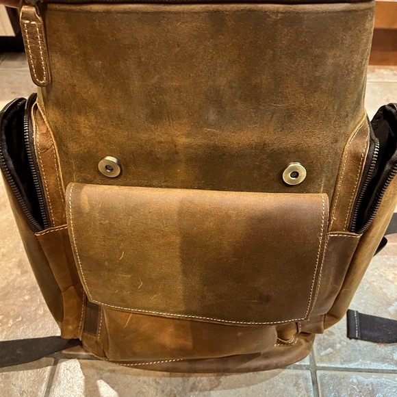 Leather backpack vintage w/ removable sleeve for laptop - Picture 2 of 14
